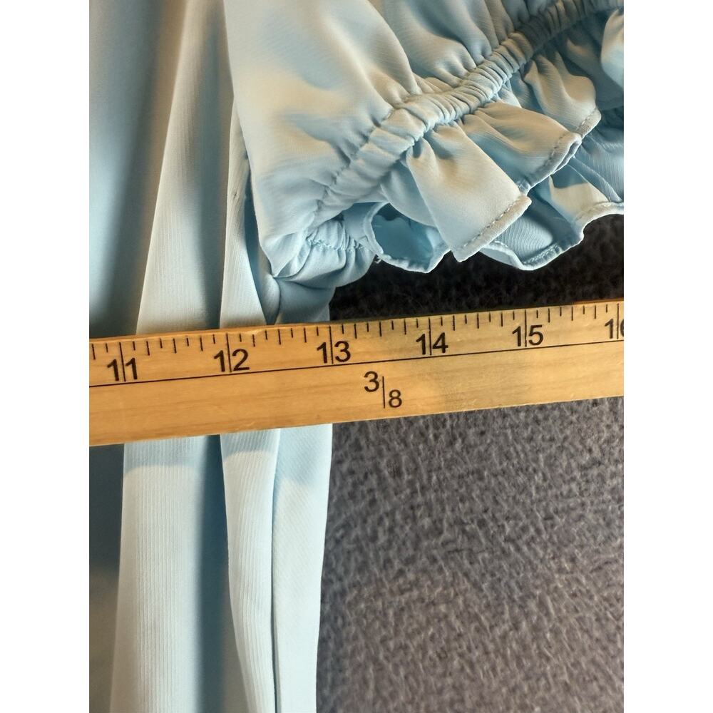 Amanda Uprichard Light Blue Dress XS V Neck Ruffle Smocked Mini Party - Picture 6 of 10
